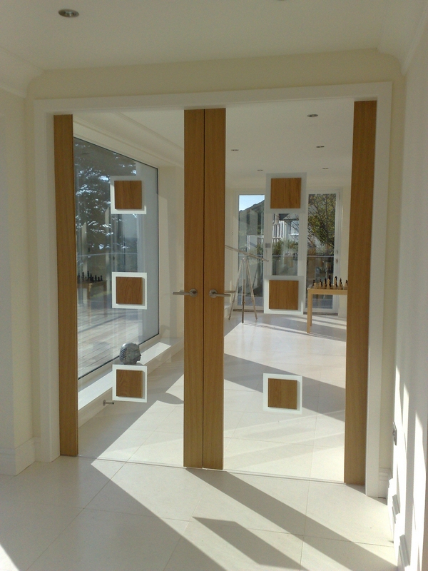 Contemporary oak and glass double doors